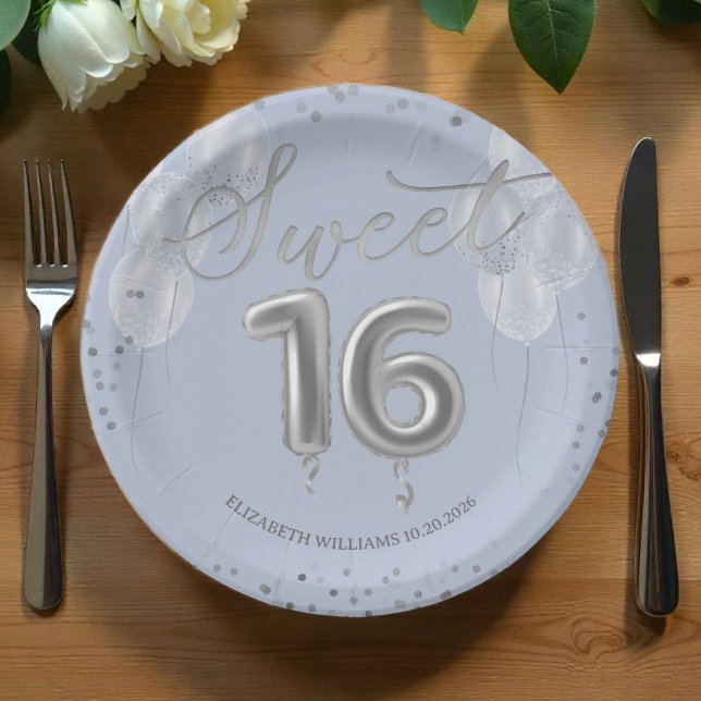 Plato De Papel Relieve metalizado plateado dulce 16 globos de cum (Subido por el creador)