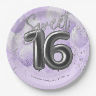 Plato De Papel Relieve metalizado plateado dulce 16 globos de cum