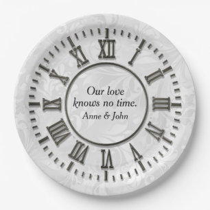 Plato De Papel Reloj antiguo sin satén de damasco de manos