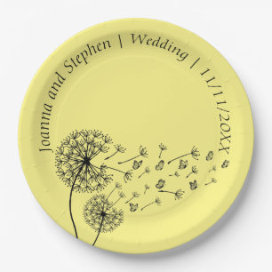 Plato De Papel Reloj Dandelion personalizado con mariposas