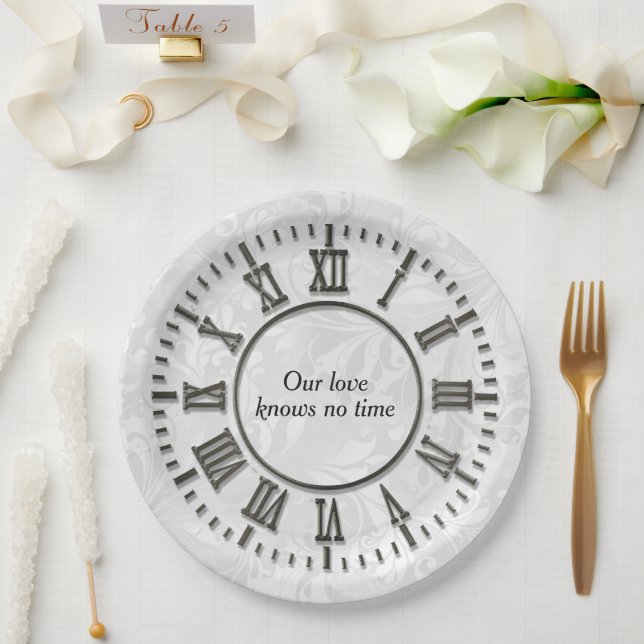 Plato De Papel Reloj de aniversario sin manos (Boda)