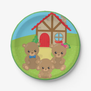 Plato De Papel Reloj de cuento y tres osos
