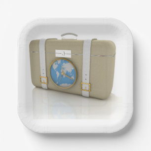 Plato De Papel Reloj de mapa mundial de maleta de viaje vintage