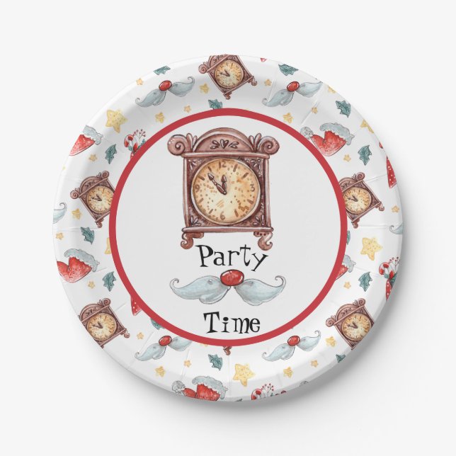 Plato De Papel Reloj de tiempo del fiesta (Anverso)