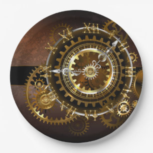Plato De Papel Reloj de vapor con engranajes antiguos