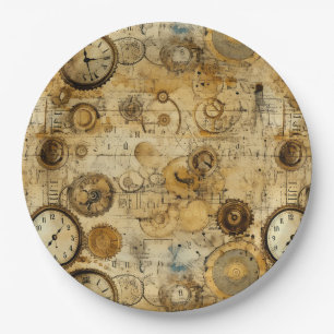 Plato De Papel Reloj de vapor de grano rugoso (5)