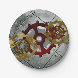 Plato De Papel Relojes y engranajes de Steampunk del Grunge
