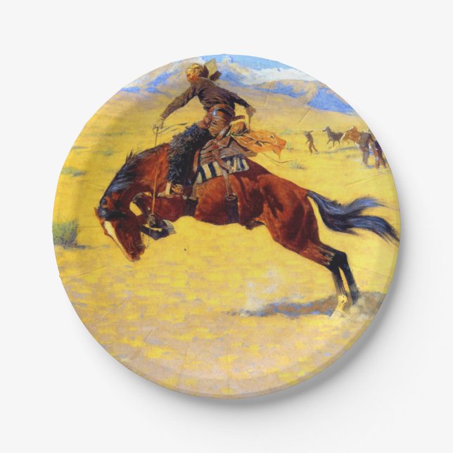 Plato De Papel Remington Old West Horse y Cowboy (Anverso)