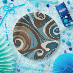 Plato De Papel Remolino azul y marrón