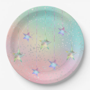 Plato De Papel Remolino de pastel estrellas holográficas cinta li