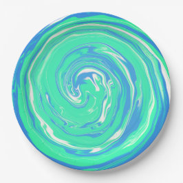 Plato De Papel Remolino verde azul