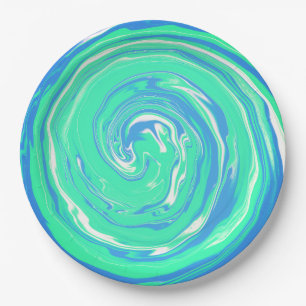 Plato De Papel Remolino verde azul