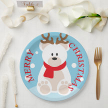 Plato de papel Reno de Feliz Navidad