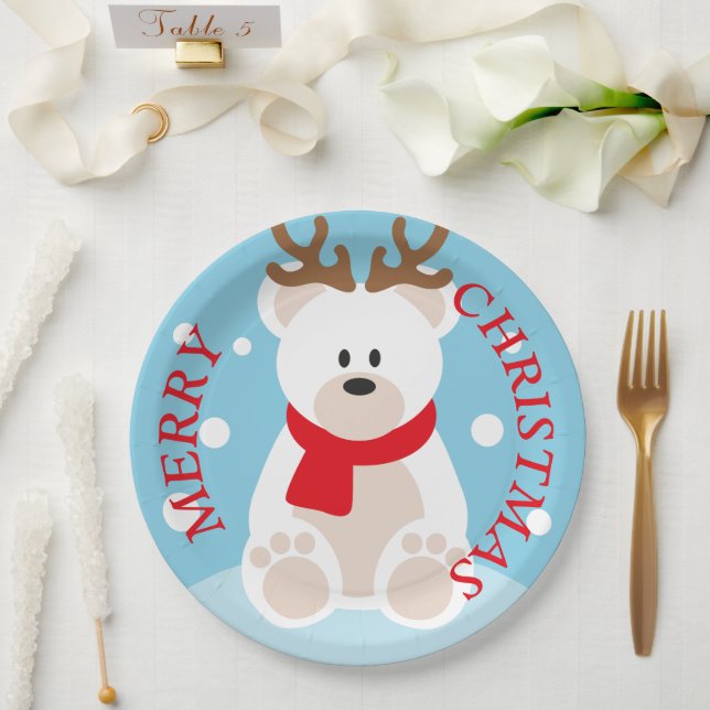 Plato de papel Reno de Feliz Navidad (Boda)