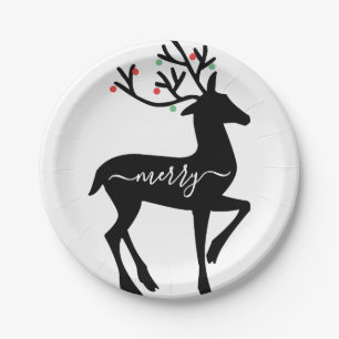 Plato De Papel Reno de Navidad Alegre
