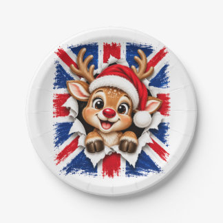Plato De Papel Reno de Navidad británico