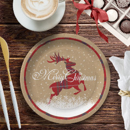 Plato De Papel Reno navideño Tartan Red/Kraft ID590