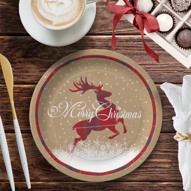 Plato De Papel Reno navideño Tartan Red/Kraft ID590 (Subido por el creador)