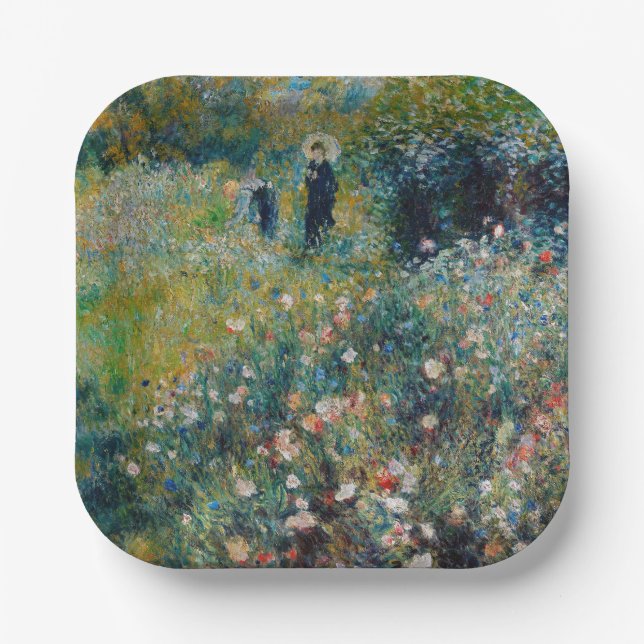 Plato De Papel Renoir - Mujer con sombrilla en un jardín (Anverso)
