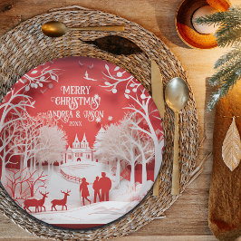 Plato De Papel Renos 3D y personas en las aldeas