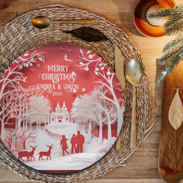 Plato De Papel Renos 3D y personas en las aldeas (Subido por el creador)