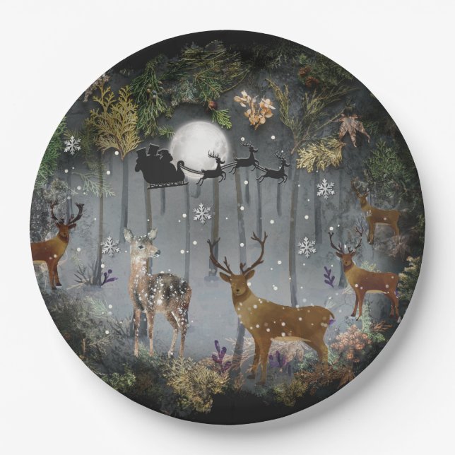 Plato De Papel Renos Adorables De Noche (Anverso)