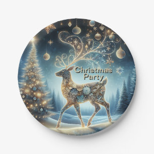 Plato De Papel Renos dorados Ornamentos navideños cielo azul