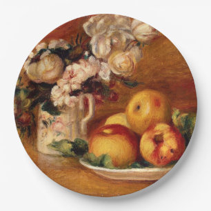 Plato De Papel Renovación - manzanas y flores