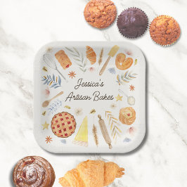 Plato De Papel Repostería de Acuarela Personalizada Panadería