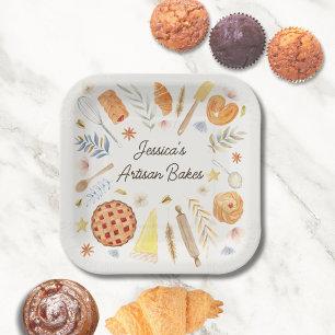 Plato De Papel Repostería de Acuarela Personalizada Panadería