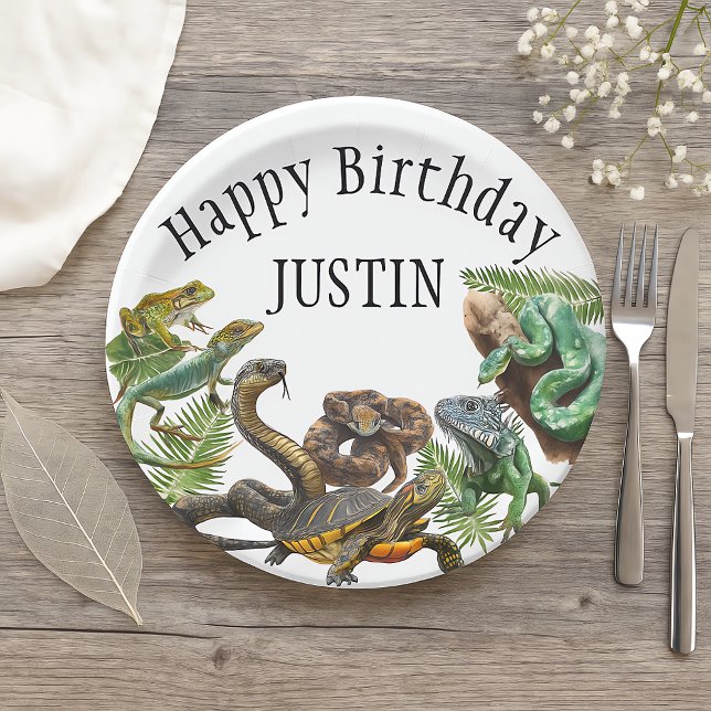 Plato De Papel Reptile de cumpleaños de serpiente acuarela (Subido por el creador)
