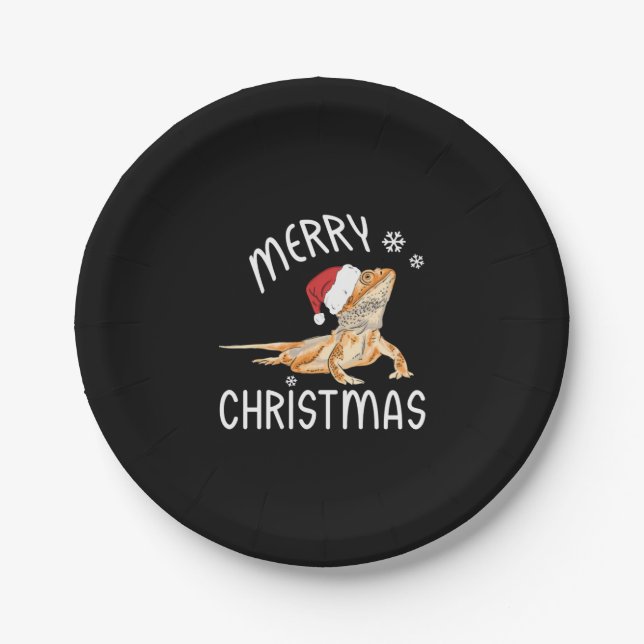 Plato De Papel Reptile Guay Lizard con Gorra Navidad (Anverso)
