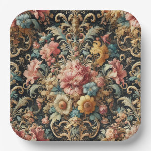 Plato De Papel Réquiem por Arcana – Diseño floral gótico