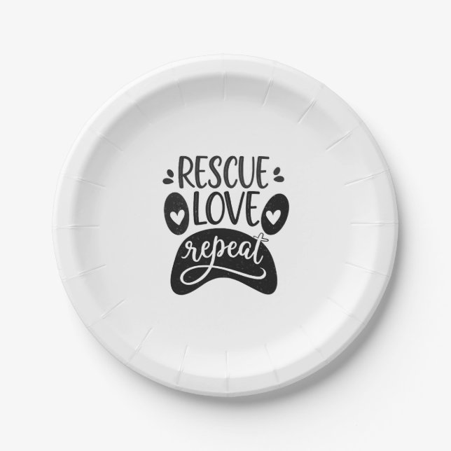 Plato De Papel Rescue Love Repeat Dog Paw Tee (Anverso)