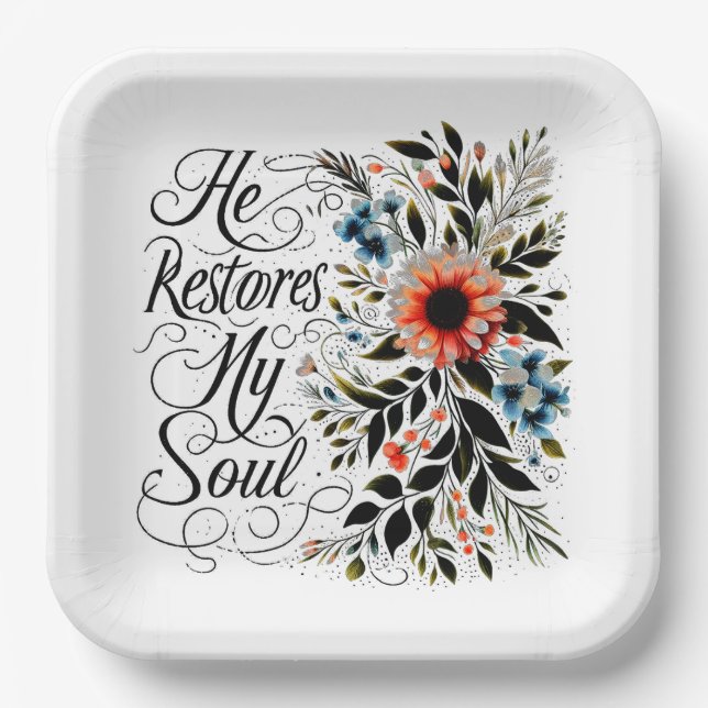 Plato De Papel Restaura mi alma floral (Anverso)