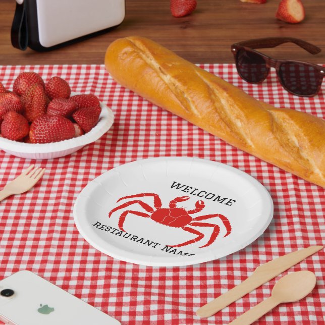 Plato De Papel Restaurante de marisco bienvenido Crab Personalize (Picnic)