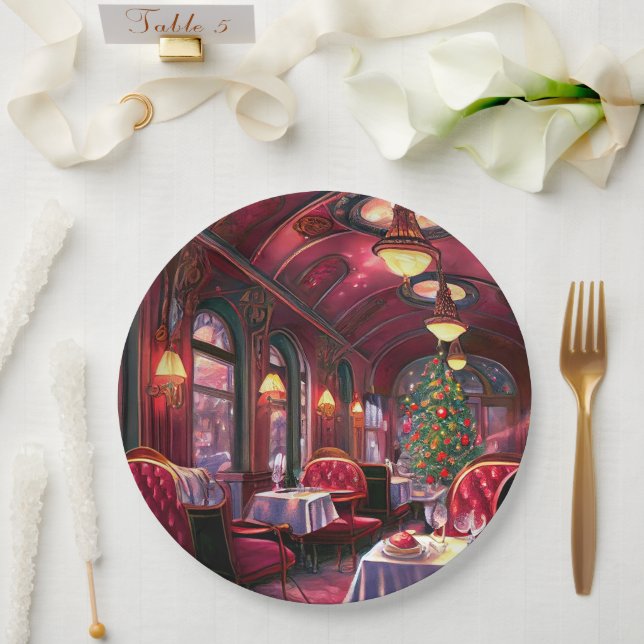 Plato De Papel Restaurante Vintage Christmas Sleep Express (Boda)