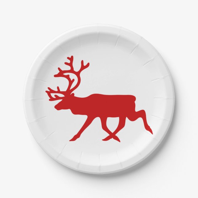 Plato De Papel Resto Rojo / Silhouette Caribou (Anverso)