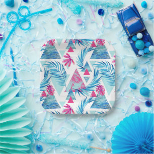 Plato De Papel Resumen acuarela Patrón de hoja tropical