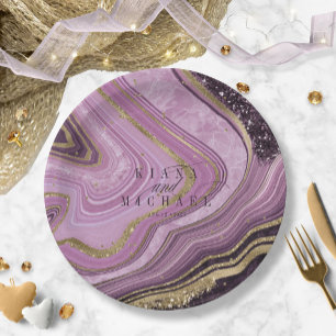 Plato De Papel Resumen Agate Boda Mauve ID827