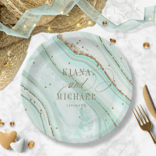 Plato De Papel Resumen Agate Boda Mint ID827