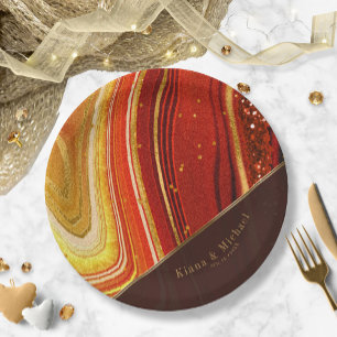 Plato De Papel Resumen Agate Boda V2 Hot Naranja ID827