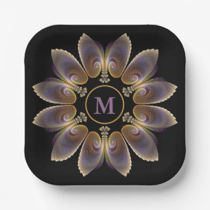 Plato De Papel Resumen Angel Wings Mandala Fractal Monograma