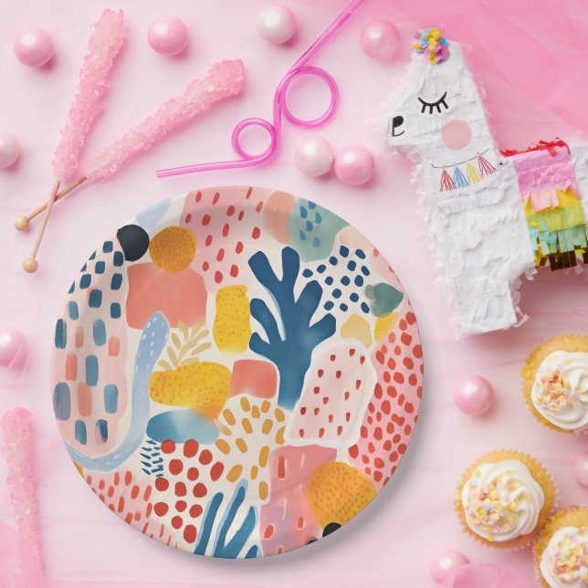 Plato De Papel Resumen animal Coloful retro moderno (Fiesta)
