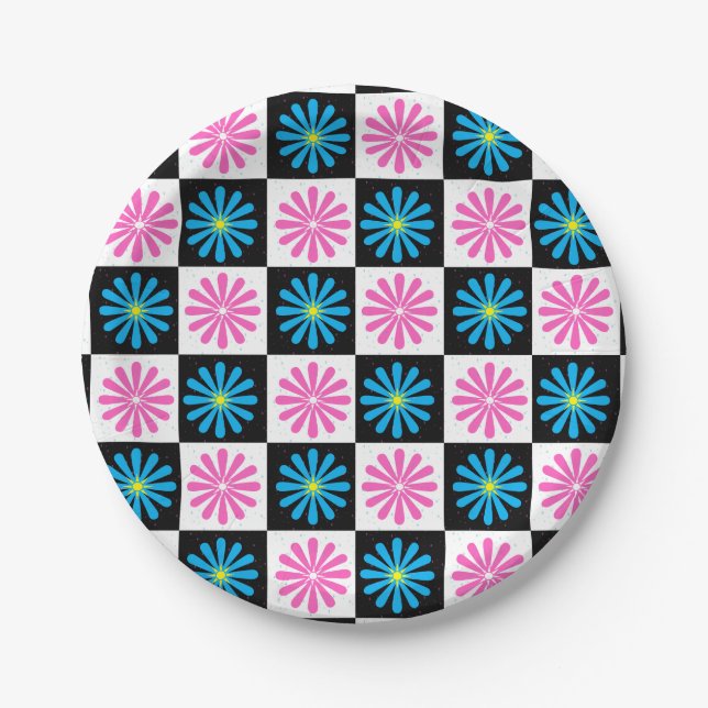Plato De Papel Resumen Aster Aster Floral Azul Rosa (Anverso)