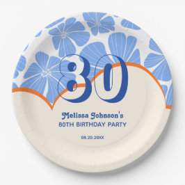 Plato De Papel Resumen Azul Retro Azul Chamomile Flower Cumpleaño