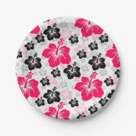 Plato De Papel Resumen Blanco negro rojo floral