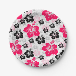 Plato De Papel Resumen Blanco negro rojo floral