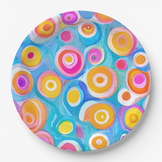 Plato De Papel Resumen Círculos Artistas Modernos Feliz Cumpleaño (Anverso)