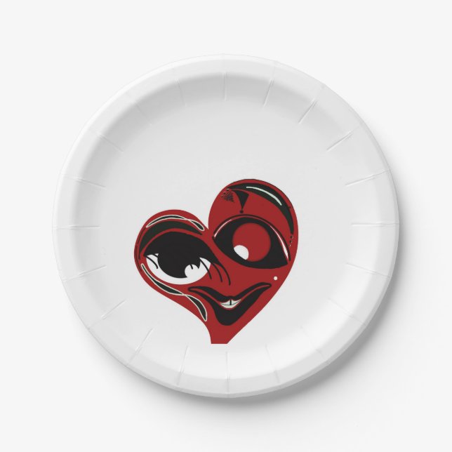 Plato De Papel Resumen, corazón rojo (Anverso)